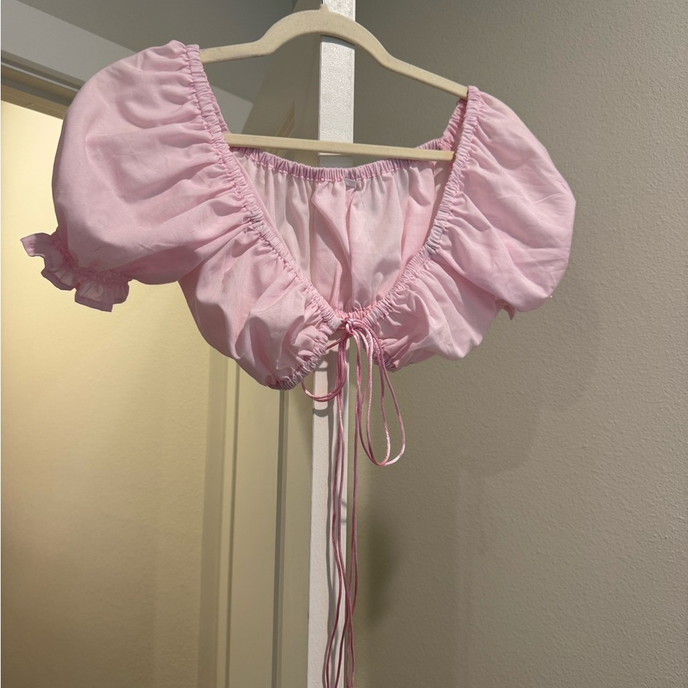 Pink Puff Sleeve Women's Top